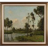 Wetering de Rooy. 1877 - 1972. Landschaft mit einer Frau am Wasser. Öl auf Leinen. Abmessungen: