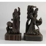 Zwei antike chinesische geschnitzte Altarfiguren. Einmal Quan Yin mit Hirsch. Einmal chinesischer
