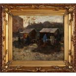 Alexander Boom. 1862 - 1943. Markt mit Zahlen. Ölfarbe auf Holz. Abmessungen: H 30 x B 35 cm. I