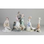 Vier alte Porzellanfiguren. 20. Jahrhundert. (1) Mädchen mit Enten, Tengra Spanien, gut. (2)
