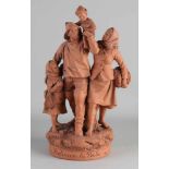 Antike französische Terrakotta-Figurengruppe. Fischerfamilie. Rückkehr la Pêche. Signiert A.
