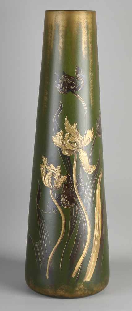 Hauptstadt Keramik Jugendstil Vase. Signierter Clément Massier. Juan, Bolfe. Mit goldenem Dekor.