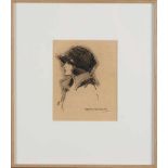 Herman Moerkerk. 1879 - 1949. Dame mit Hut. Holzkohle auf Papier. Abmessungen: H 14 x B 11,5 cm.