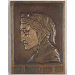 Antike Bronzetafel von Dante, mit Monogramm SH 1265 - 1321. Maße: H 26 x B 19,5 cm. In guter