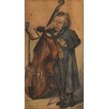 H. Meester, 1918. Alter Mann mit Cello. Aquarell auf Papier. Abmessungen: H 45 x B 26 cm. In gute