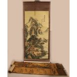 Drei alte signierte chinesische Rollbilder mit verschiedenen Szenen. 20. Jahrhundert. Größe: 160