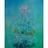 Darius Gunneweg. 1943 -. Blumen mit Insekten. Ölfarbe auf Holz. Abmessungen: H 60 x B 50 cm. I