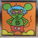 Keith Haring '86. Andy Mouse Ausgabe 1986. Mögliche spätere Betonung. Maus mit Brille.