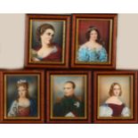 Fünf Miniaturporträts. 20. Jahrhundert. Unter anderem Napoleon. Ölfarbe auf Holz. Abmessungen