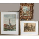 Drei Werke von PA Nijgh (Enschede). 1876 ​​- 1959. Aquarell, Radierung und Ölfarbe. Landschaf