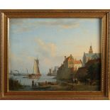 Pieter Daniel van der Burgh. 1805 - 1879. Eine niederländische Hafenansicht mit Seitenbooten,