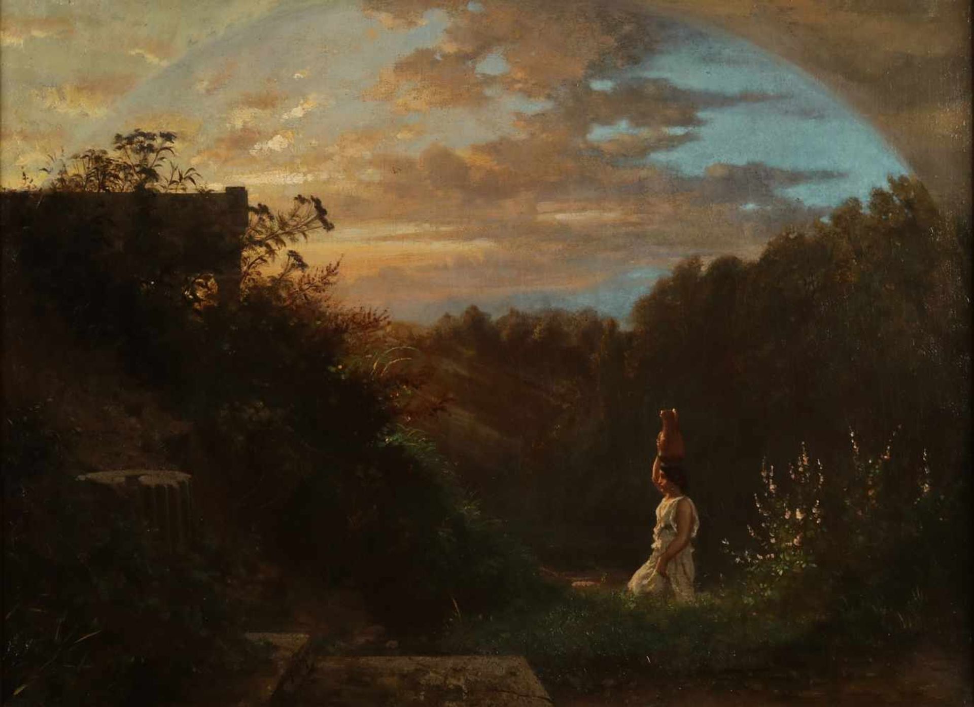 Francois Louis Francais (Barbizon). 1814 - 1897. Italienische Landschaft bei Nacht mit Frau und - Image 2 of 2