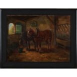 Aarnout van Gilst. 1898 - 1981. Stall mit zwei Pferden. Öl auf Leinen. Abmessungen: H 50 x B 70