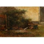 Simon vd Berg. 1812 - 1891. Hoenderhof mit Hühnern. Restaurierungsbedürftig. Ölfarbe auf Holz.