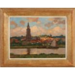 Ben Viegers. 1886 - 1947. Flussblick mit Stadt (Rhenen?). Öl auf Leinen. Abmessungen: H 30 x B 4