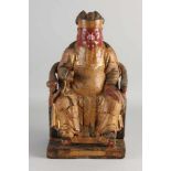 Chinesische polychrome holzgeschnitzte Tempelfigur aus dem 18. - 19. Jahrhundert. Hand fehlt +