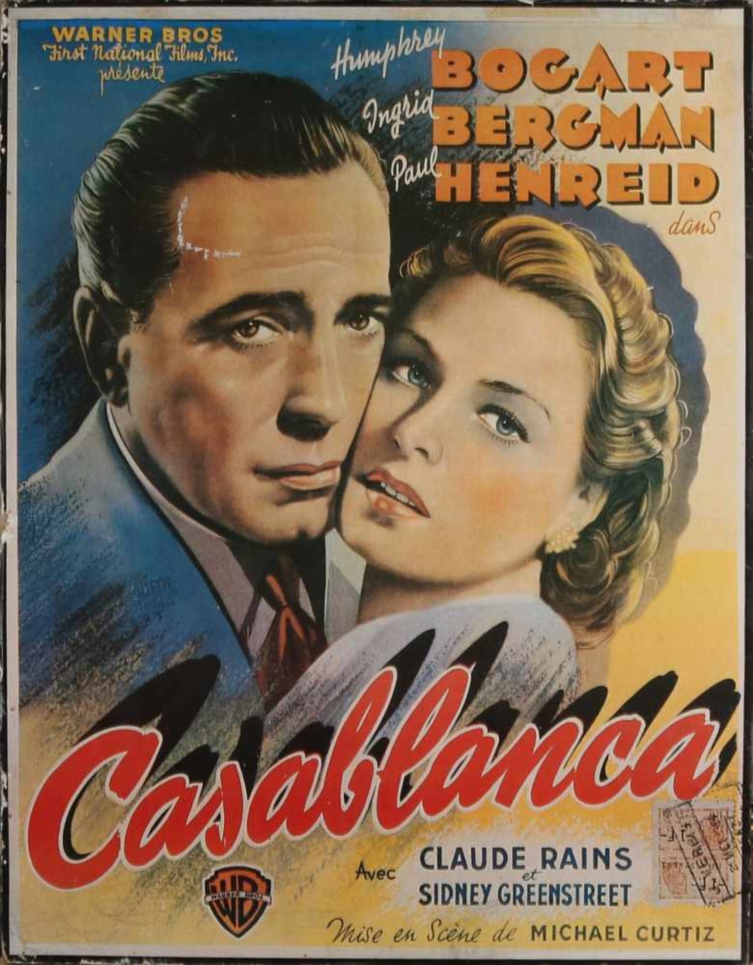 Old Warner Brothers Poster. Casablanca. Kopieren, Pixel. Kantenschaden. Abmessungen: H 88 x B 67