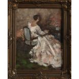 Nicht unterschrieben. Dame auf Stuhl. Degas Stil. Um 1930. Öl auf Leinen. Abmessungen: H 24,5 x