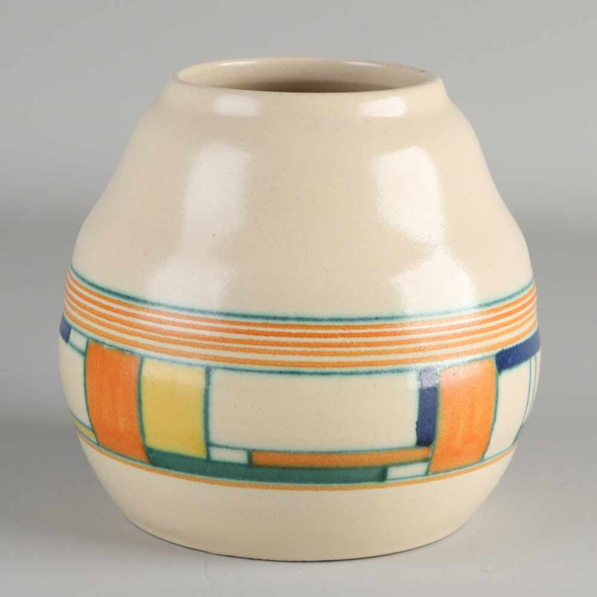 Niederländische Art Deco Vase. 1920er Jahre. Velsen Holland 29. Maler B KP Blockvase. Größe: 1 - Bild 2 aus 3