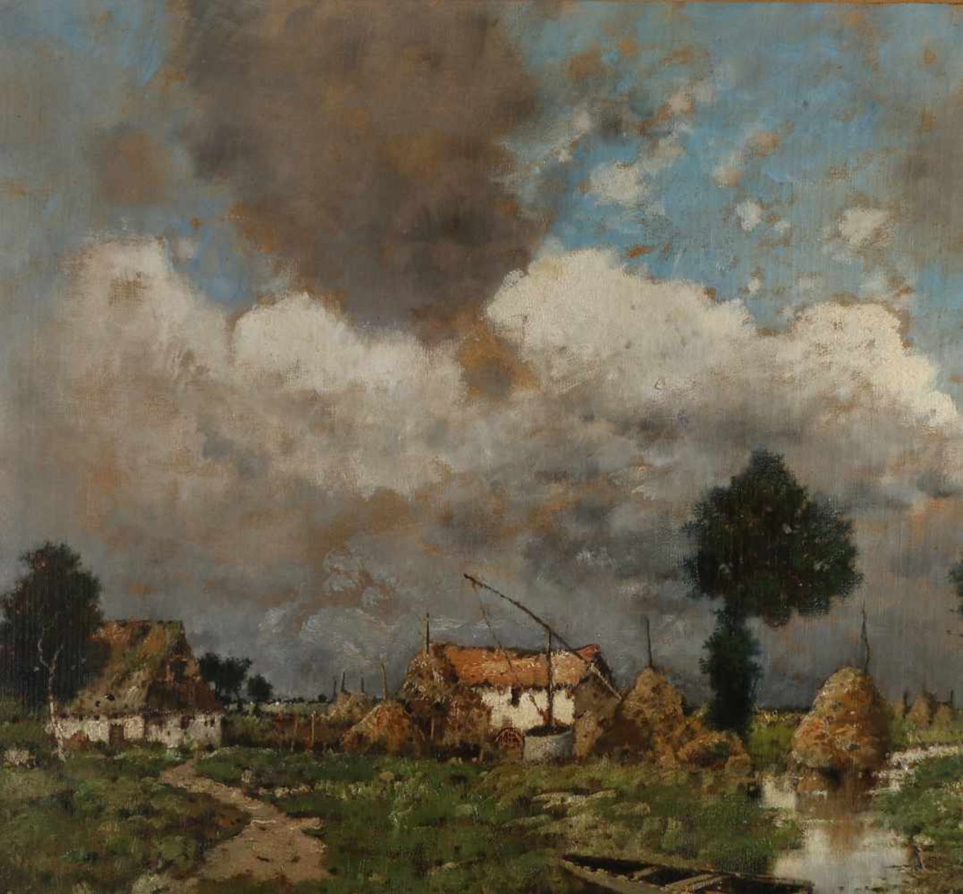 Karl Heffner. 1849 - 1925. Landschaft mit Bauernhof und Graben. Öl auf Leinen. Abmessungen: H 70 - Image 3 of 5