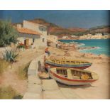 AJ Black. 1903 - 1981. Strandblick auf Mallorca mit Fischer. Öl auf Leinen. Abmessungen: H 50 x