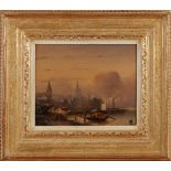 Petrus Gerardus Vertin. 1819-1893. Blick auf den Hafen von Rouen mit Dampfschiff und Figuren.