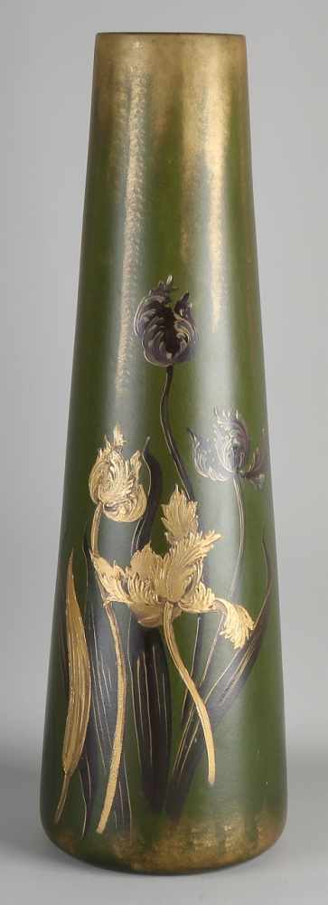 Hauptstadt Keramik Jugendstil Vase. Signierter Clément Massier. Juan, Bolfe. Mit goldenem Dekor. - Image 2 of 3