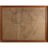 Vier Karten aus dem 19. Jahrhundert. Papier auf Leinen. Verschiedene. Bestehend aus: Europa, Afri