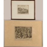Zwei antike Gravuren. 17. - 18. Jahrhundert. Einmal zwölfjähriger Jesus im Tempel. Jacob de Bij