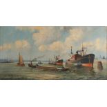 Johan Rockx. Um 1930. Rotterdamer Hafenblick. Öl auf Leinen. Abmessungen: H 40 x B 80 cm. In gu