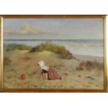 H. Frijs, 1925. Mädchen spielt in den Dünen. Öl auf Leinen. Abmessungen: H 45 x B 60 cm. In gu