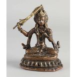 Orientalischer Bronzebuddha in Lotussitz mit Zepter. Mit unterer Markierung. Abmessungen: H 12 cm.