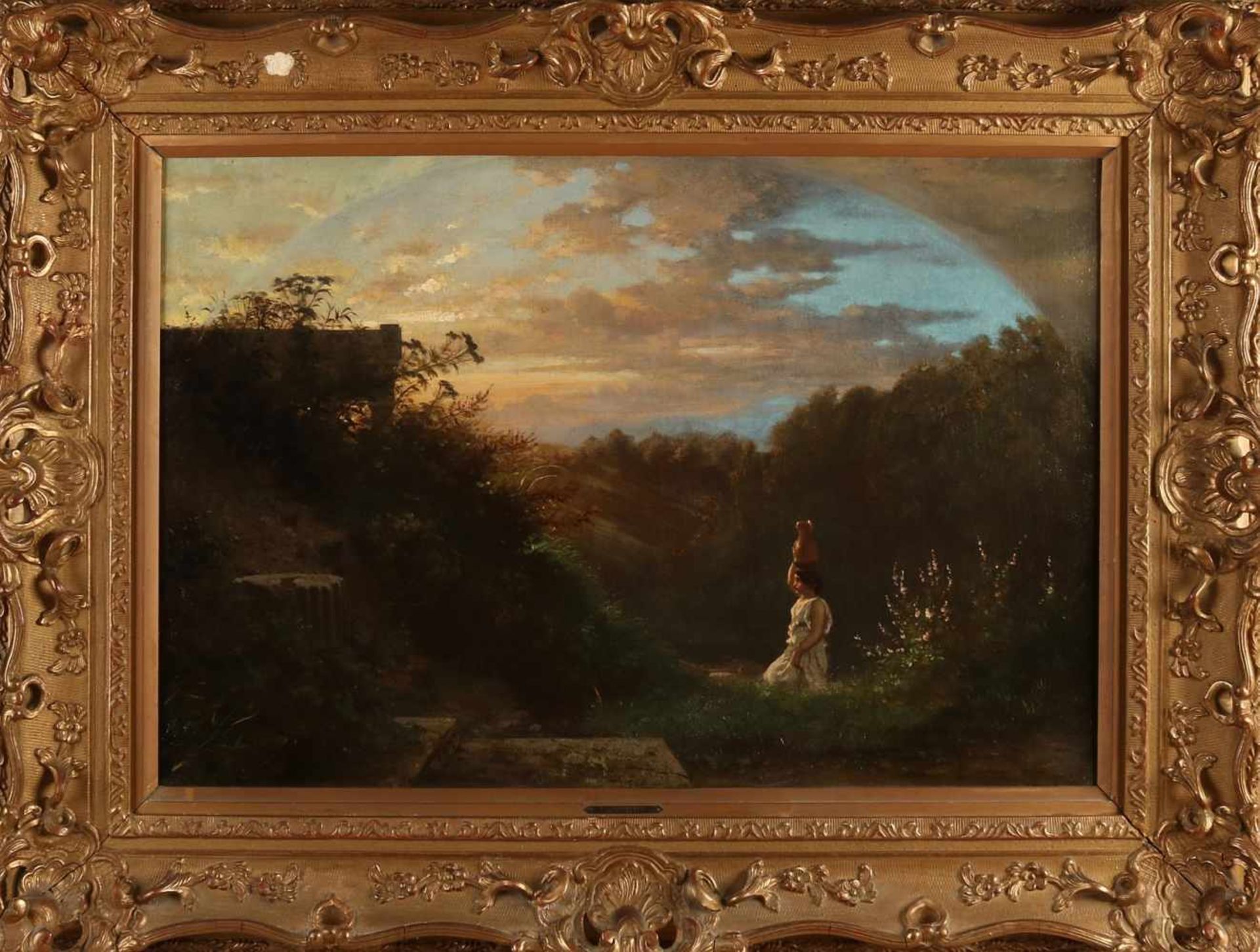 Francois Louis Francais (Barbizon). 1814 - 1897. Italienische Landschaft bei Nacht mit Frau und