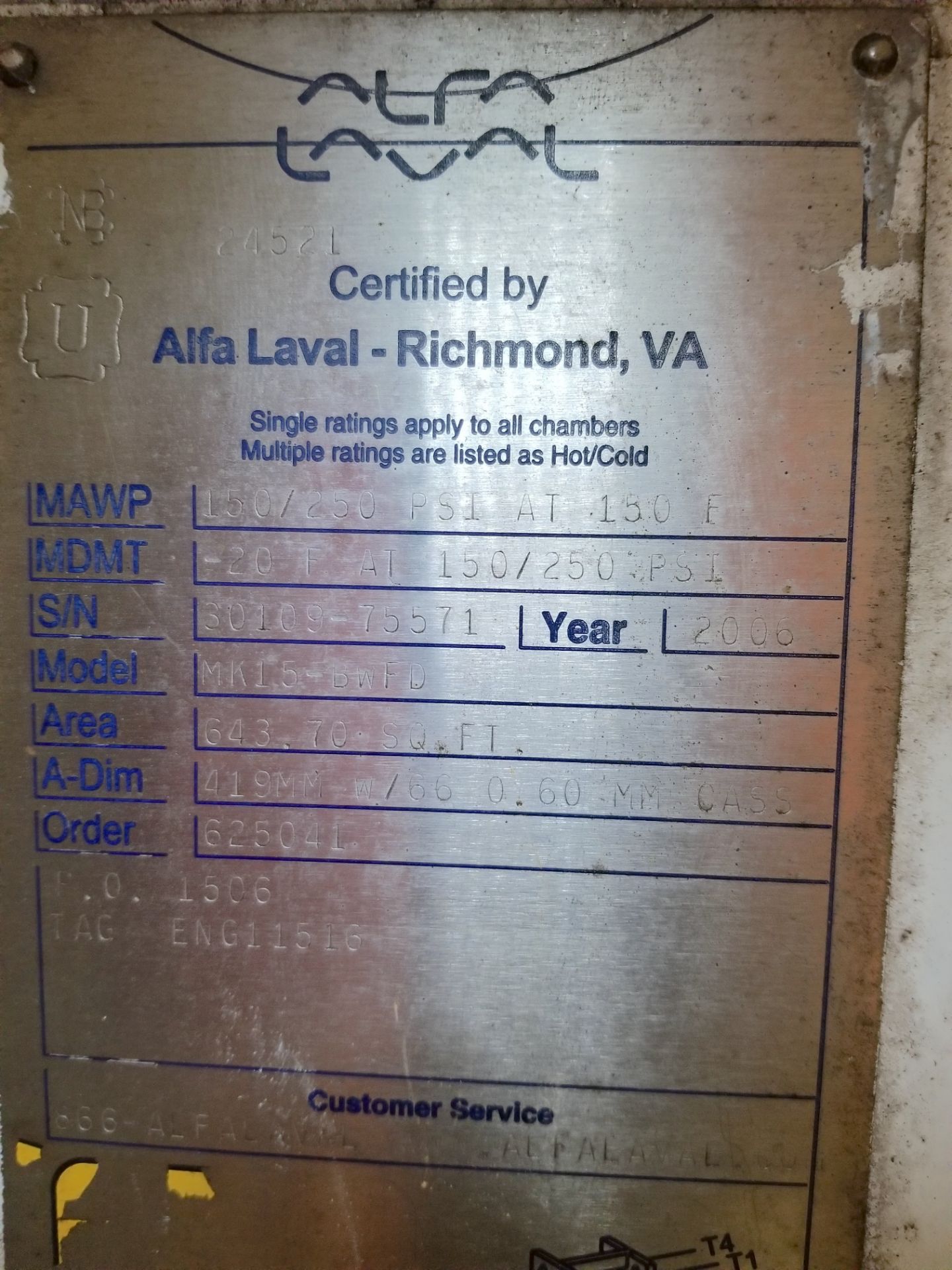 2006 Alfa Laval Chiller on Stainless Steel Skid - Image 12 of 13