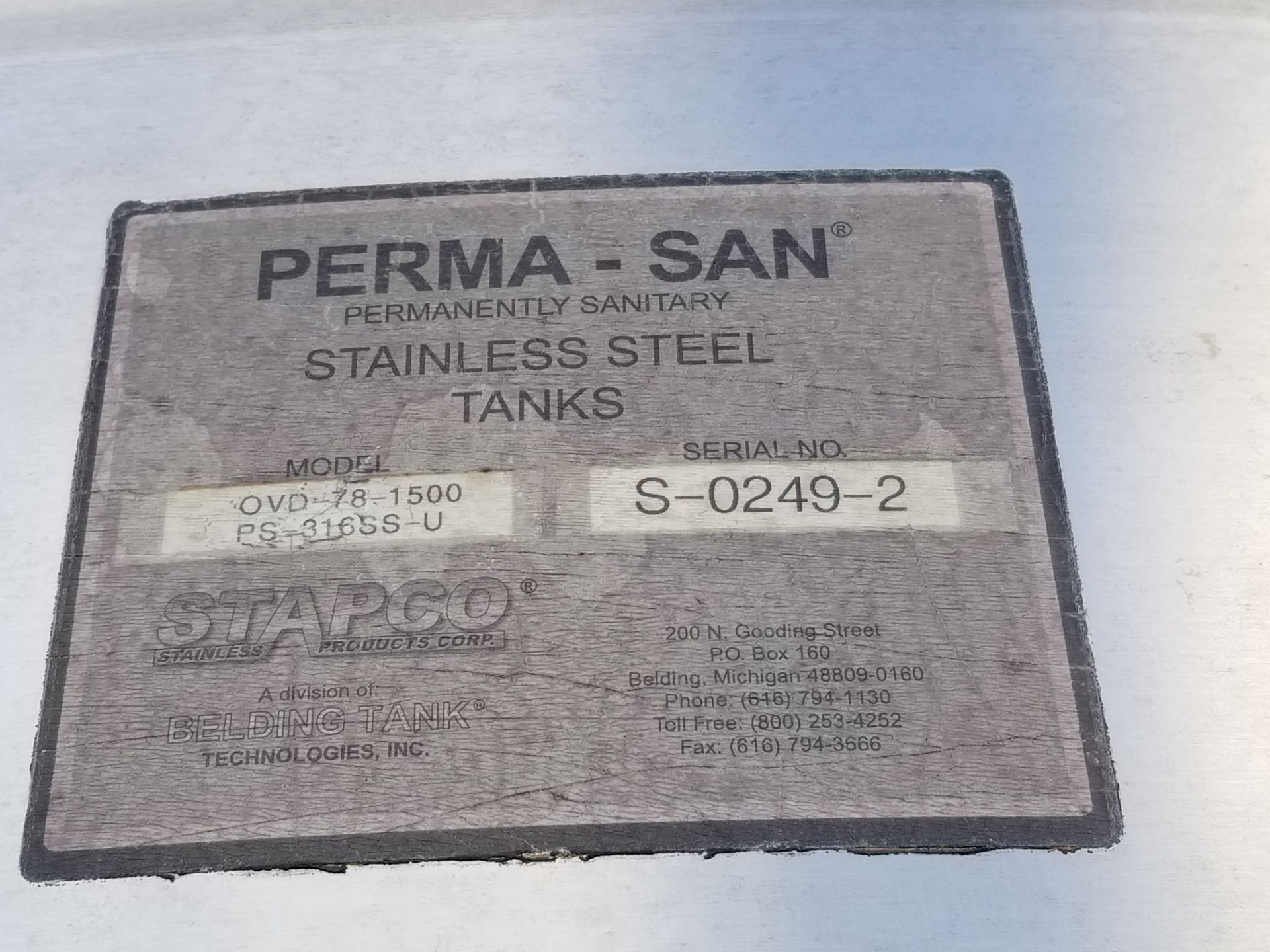 Perma San 1500 Gallon 316 Stainless Steel Storage Tank - Image 2 of 6