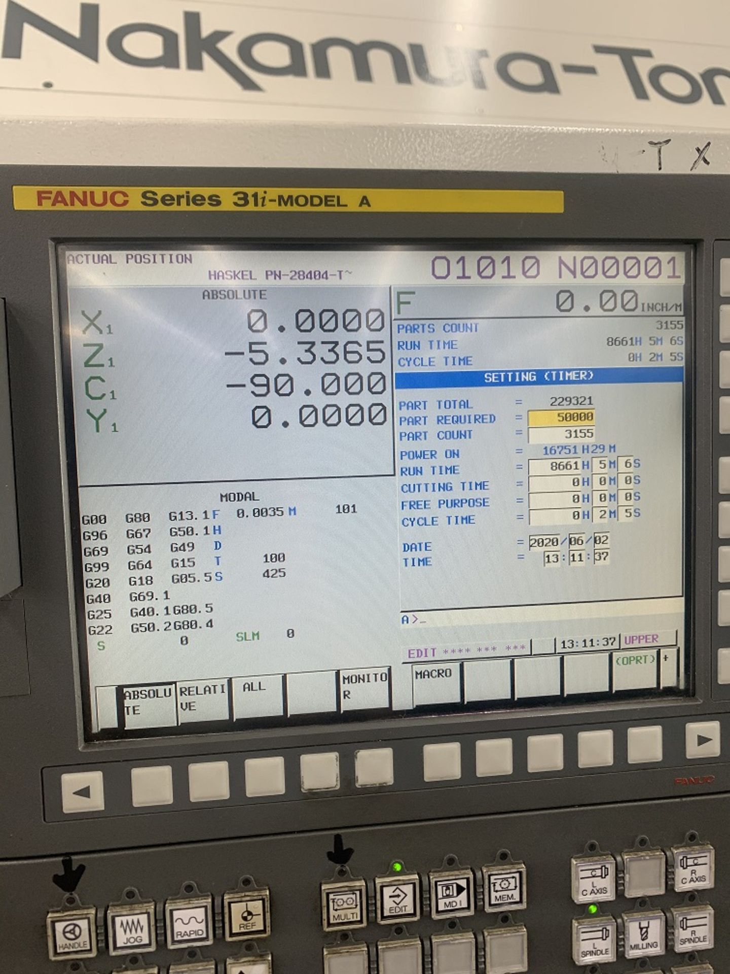 2011 NAKAMURA TOME WY-250MMYY CNC TURNING CENTER, 10" CHUCK, 2.5" BAR CAPACITY, FANUC 31IT CNC CONTR - Image 8 of 9