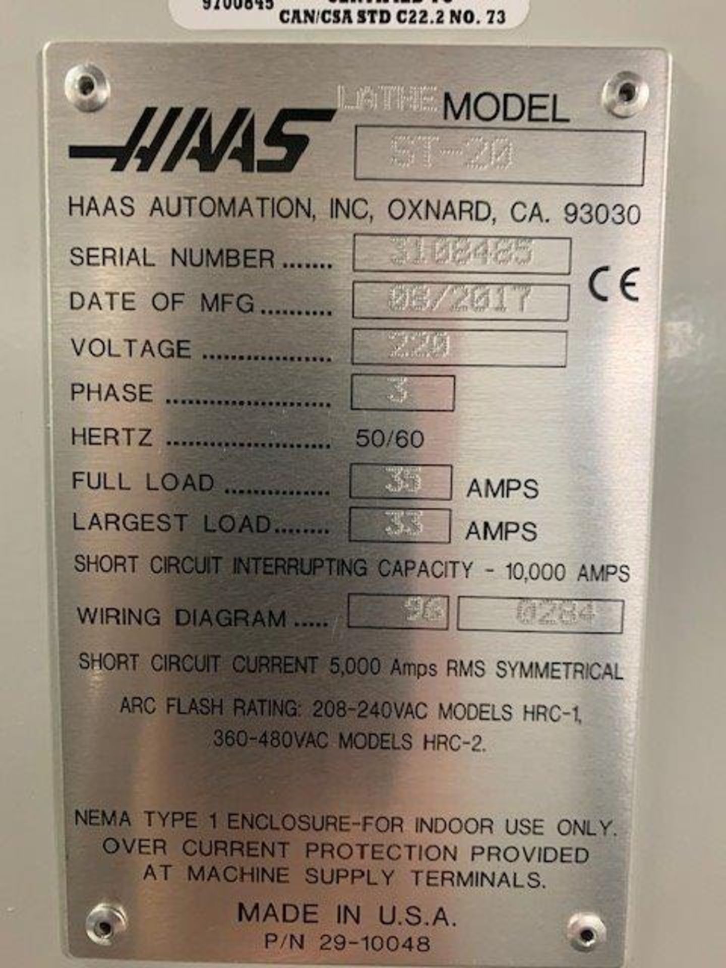 2017 HAAS ST-20 CNC TURNING CENTER, CHUCK SIZE: 8", BAR CAPACITY: 2", EQUIPPED WITH: HAAS CNC CONTRO - Image 8 of 8