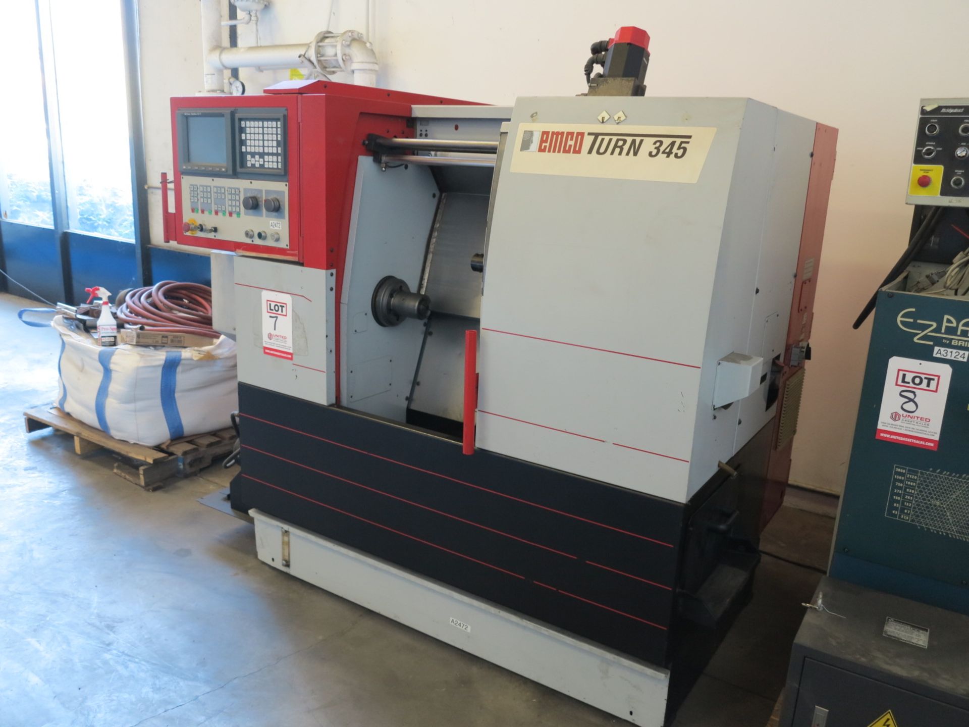 8.7" X 20.1" EMCO 345 CNC TURNING LATHE (GREAT CONDITION), FANUC 21T CNC CONTROL, 3J COLLET CHUCK, - Image 2 of 5