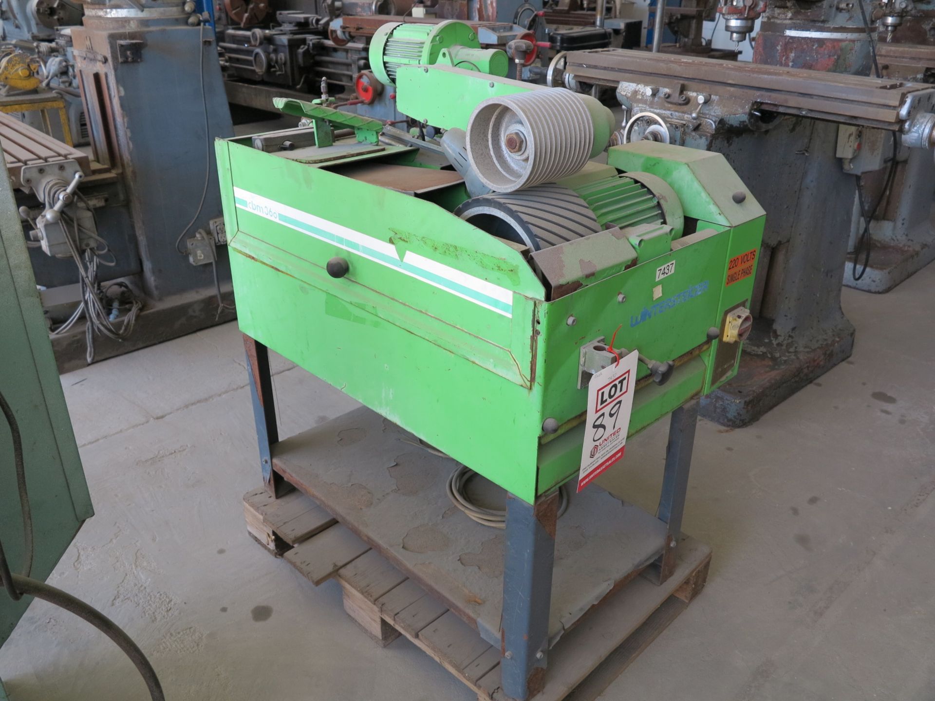 6" WINTERSTEIGER HORIZONTAL WET BELT SKATEBOARD & SKI SANDER W/ ABRASIVE WHEEL, MODEL CEM360,