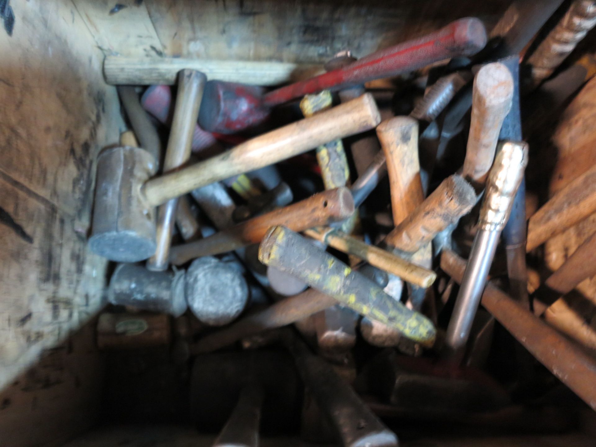 LOT - WOOD CRATE OF MISC HAMMERS - Image 2 of 2