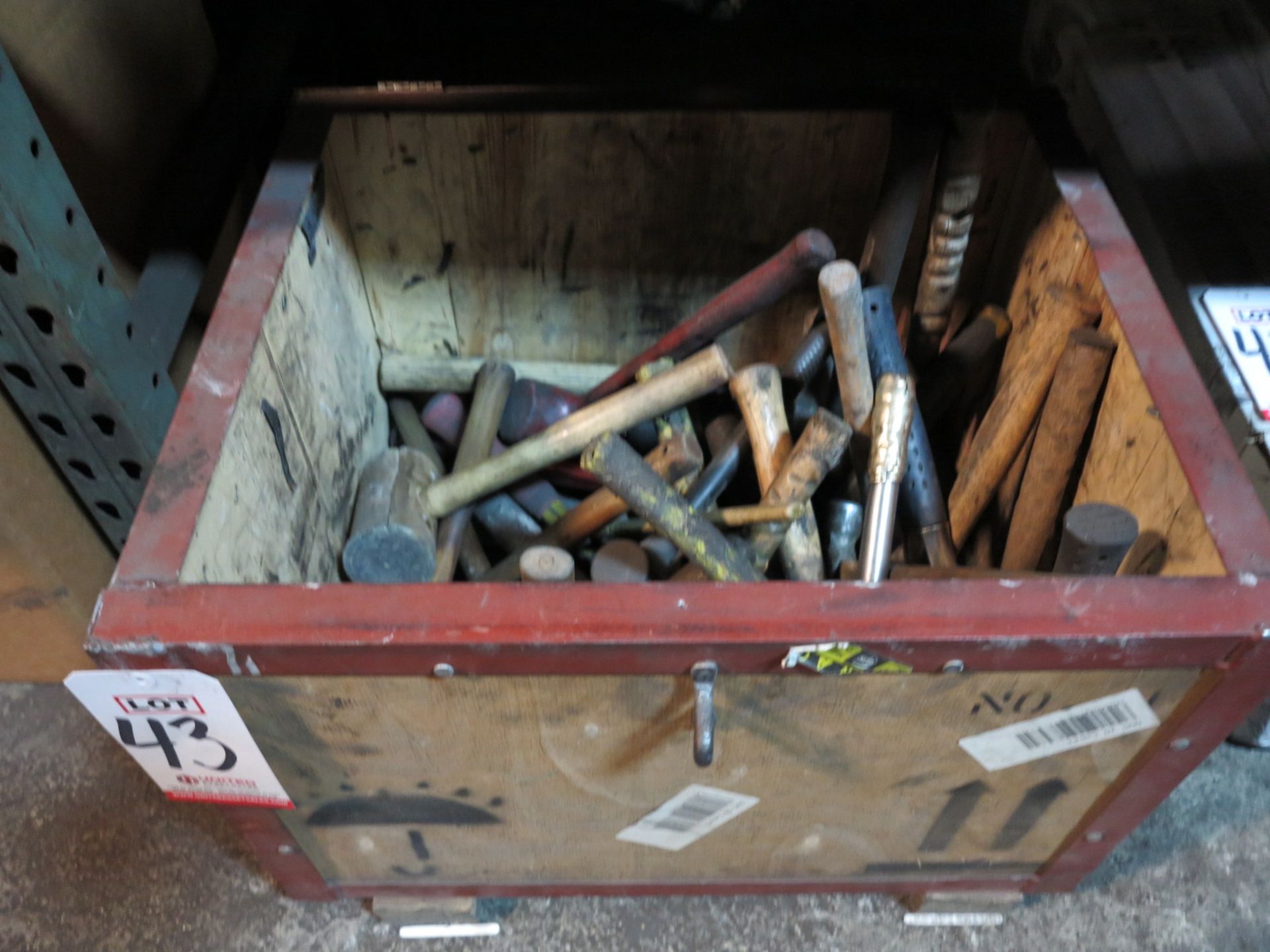 LOT - WOOD CRATE OF MISC HAMMERS