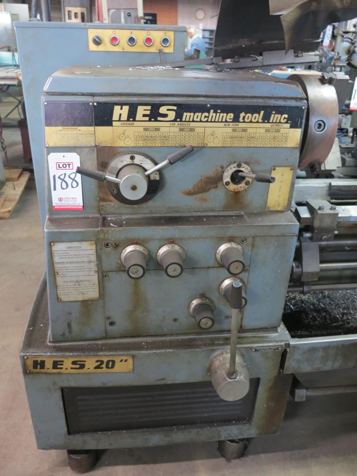 H.E.S. MODEL 20 GAP BED LATHE, 20" X 60" CC, 28" SWING OVER GAP, 12" 3-JAW SELF-CENTERING CHUCK, - Image 3 of 4