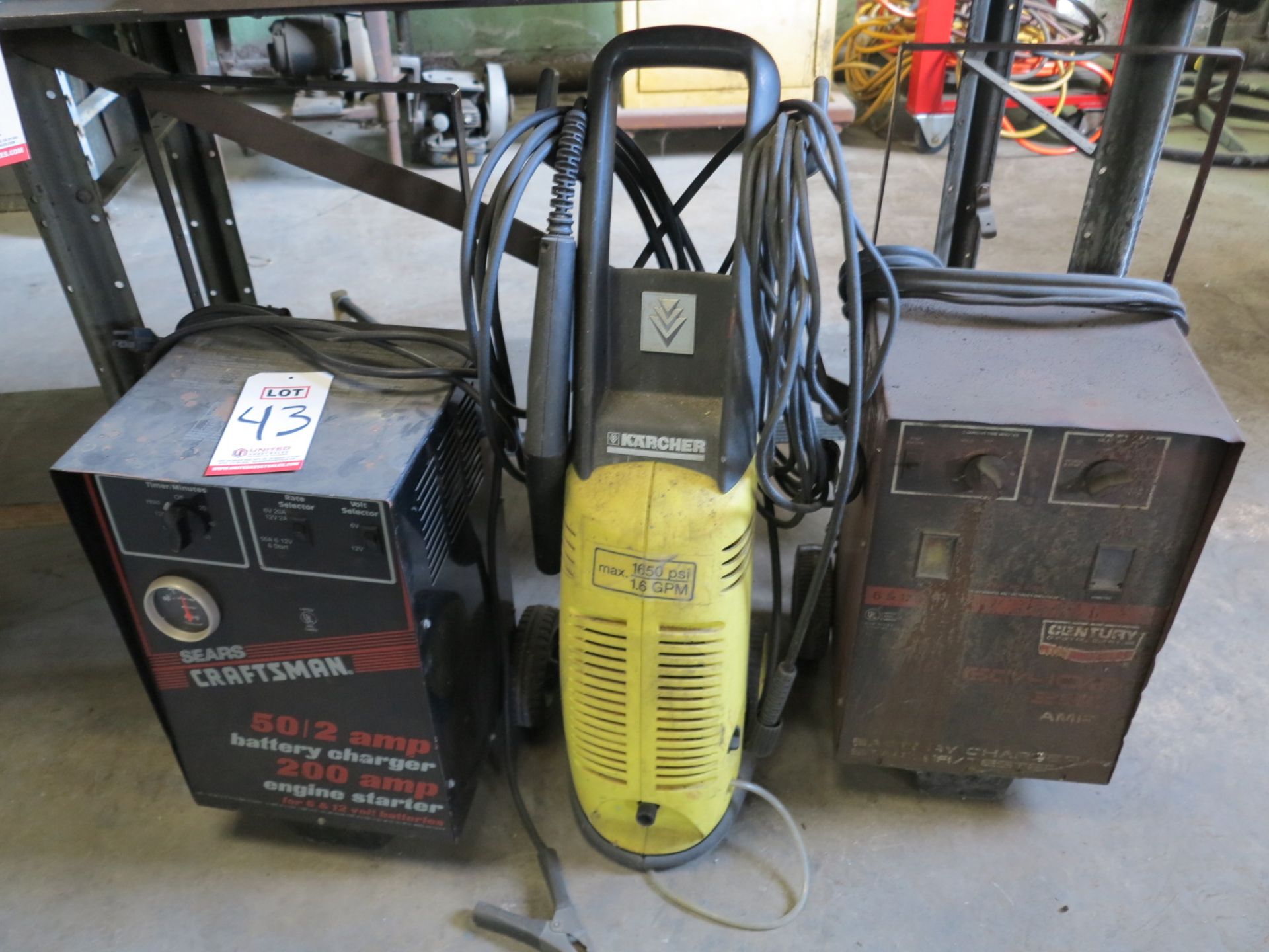 LOT - (2) BATTERY CHARGERS AND KARCHER PRESSURE WASHER