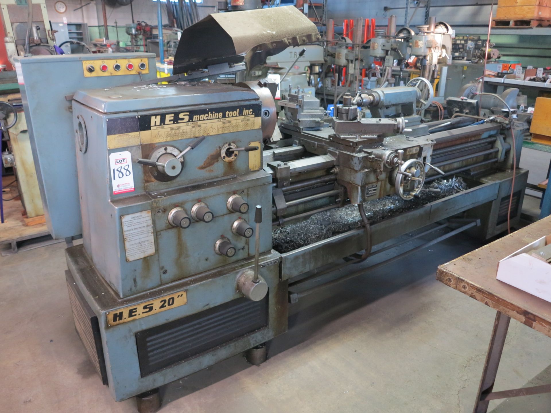 H.E.S. MODEL 20 GAP BED LATHE, 20" X 60" CC, 28" SWING OVER GAP, 12" 3-JAW SELF-CENTERING CHUCK,