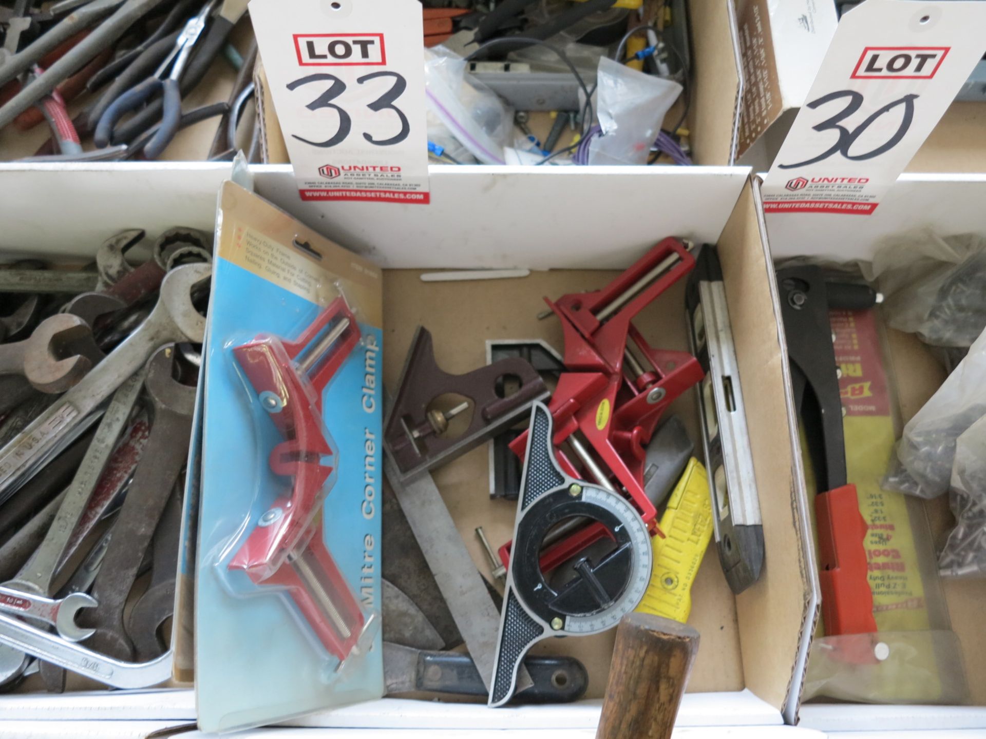 LOT - LAYOUT TOOLS, CORNER CLAMPS, ETC.