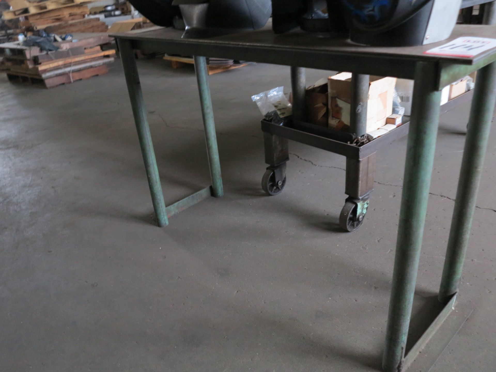 LOT - (4) STEEL TABLES AND (1) SHELF UNIT, CONTENTS NOT INCLUDED - Image 2 of 2