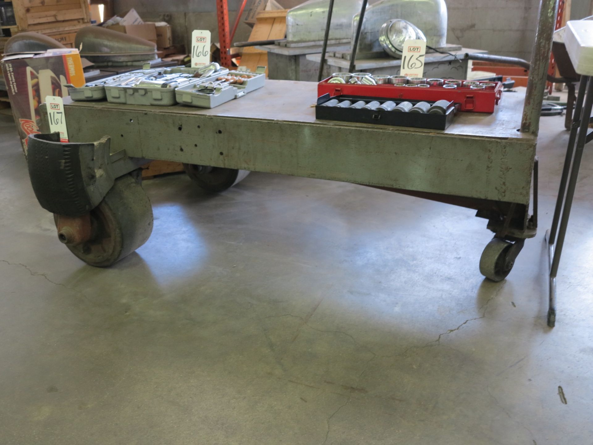 STEEL CART, EXTRA HEAVY DUTY 3-WHEELED CONSTRUCTION, 2' X 5'-3", ITEMS ON TOP NOT INCLUDED - Image 2 of 2