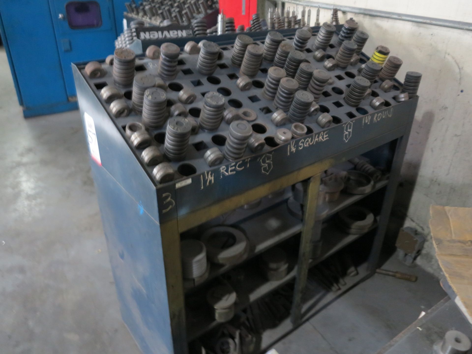 LOT - PUNCH PRESS TOOLING ARRANGED ON STEEL SHELF