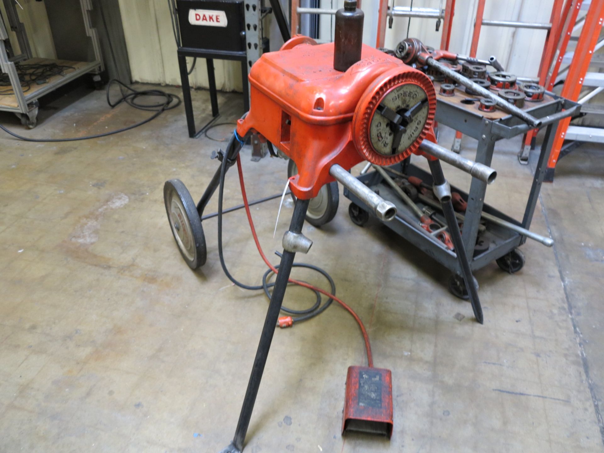 LOT - RIDGID 400A ELECTRIC POWER PIPE THREADER, W/ PEDAL, COMES W/ CART FULL OF DIES, (2) PIPE - Image 2 of 3