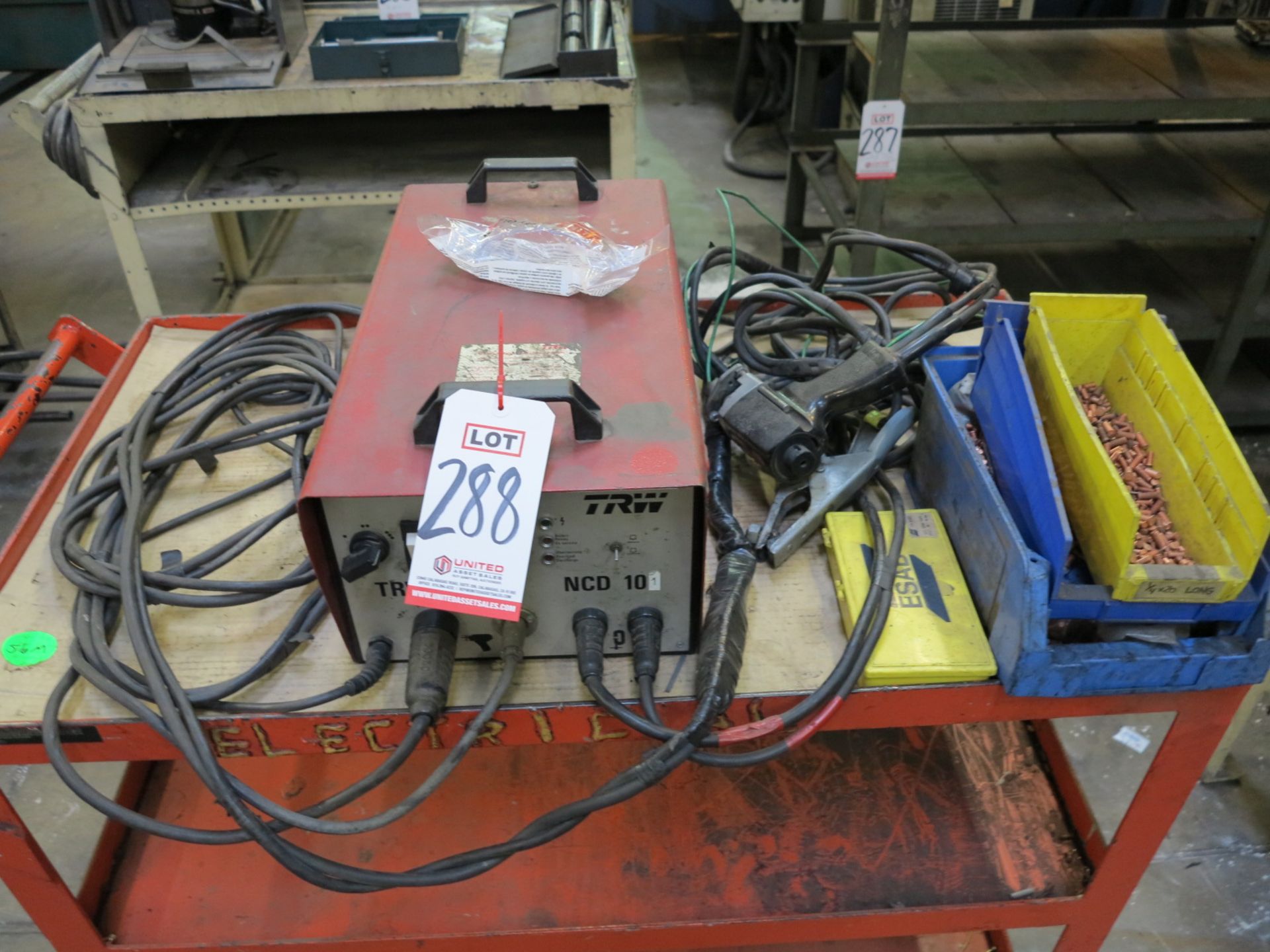 LOT - TRW NELSON NCD100 STUD WELDER, W/ GUN, STUDS, ETC., CART NOT INCLUDED